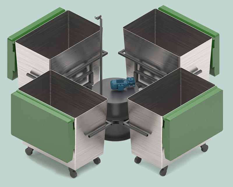 Downwaste chute-fed bin carousel system